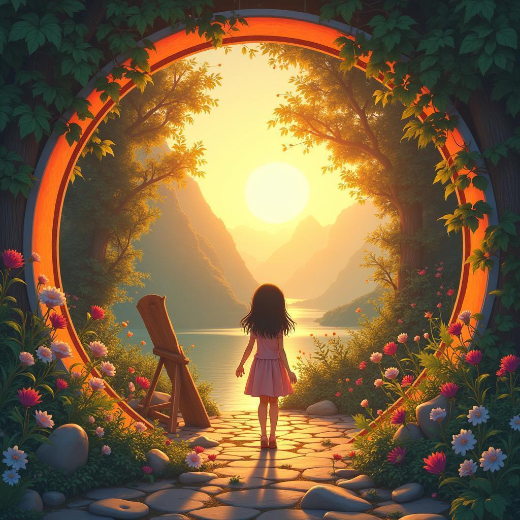 Enchanting Anime Diorama in a Circular Frame