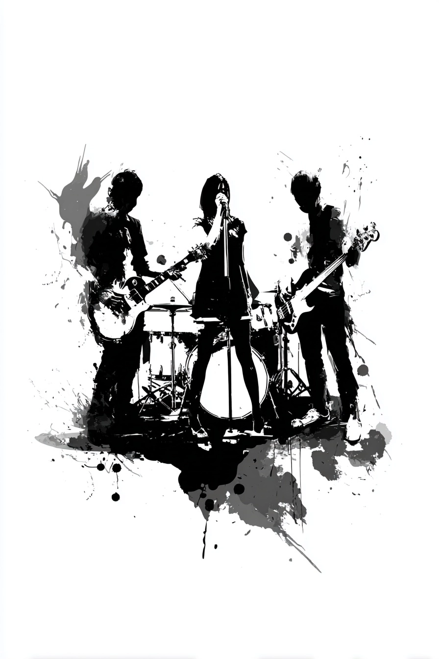 Simple and powerful depiction of a three member rock band