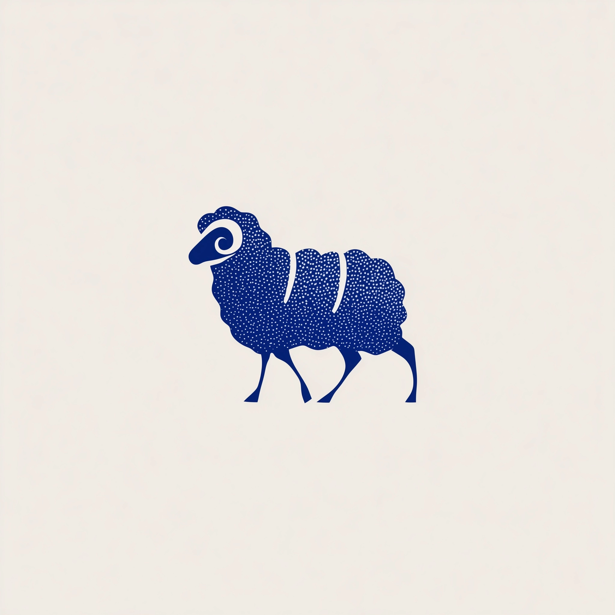 Simple luxury brand logo design of a lamb, strong as a bull, with thick royal blue wool, elegant