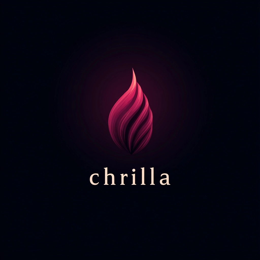A company logo which is a small dark red soft flame for a creative agency called "chrilla"