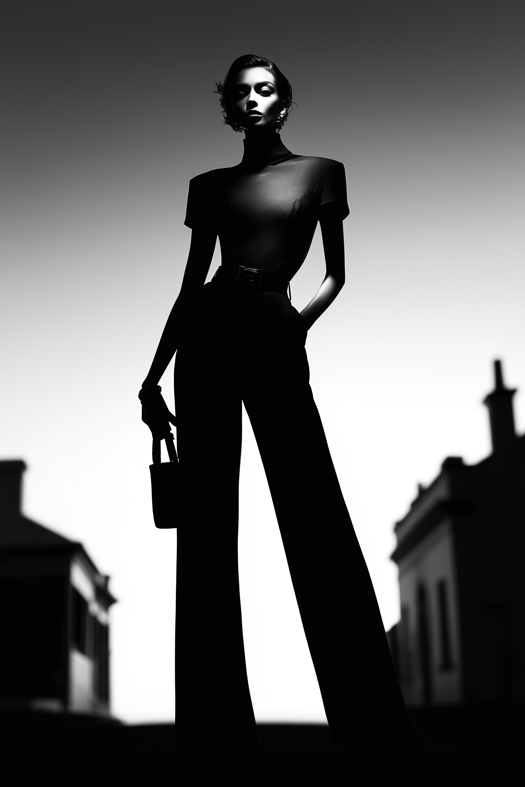 A graceful 32-year-old Italian woman wears a two-piece ensemble crafted from a sheer