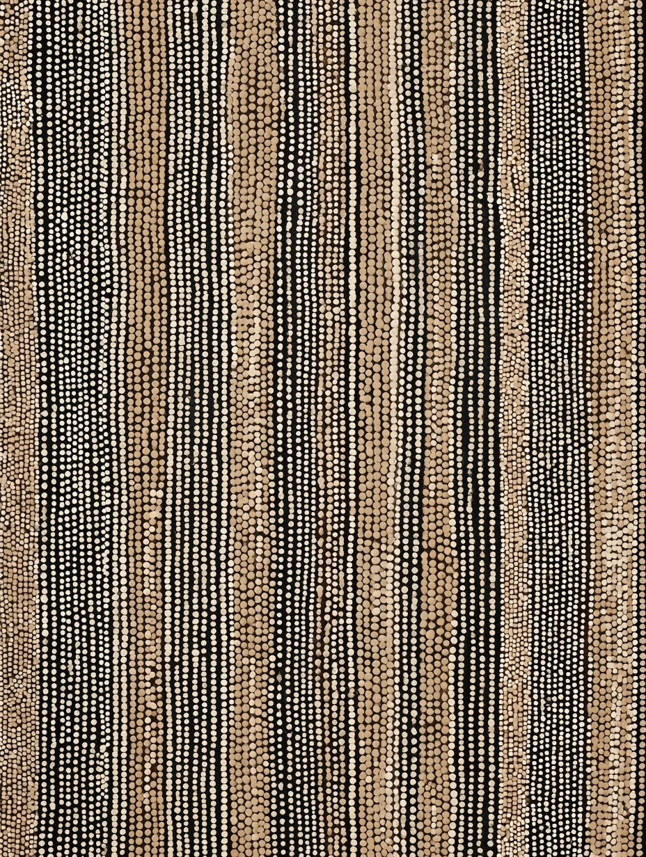 A minimalist design of an aboriginal dot painting, featuring black lines on a natural brown backgrou