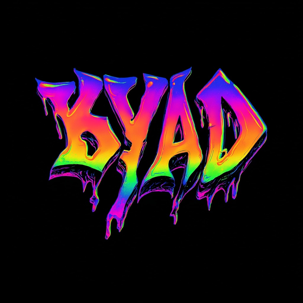 Acid graphic typography, bold distorted font, vibrant colors, psychedelic gradient
