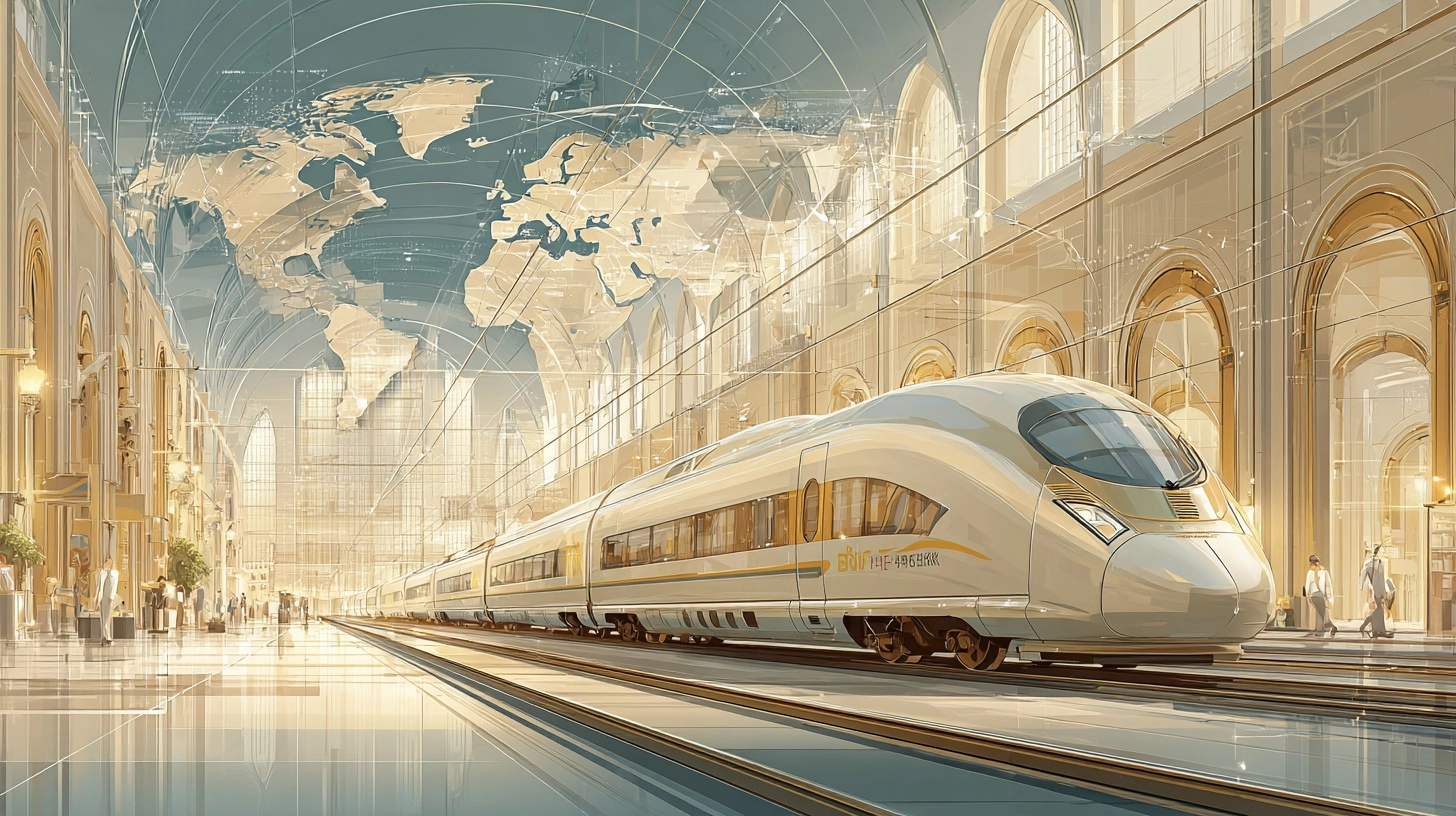 A premium event key visual showing Korean railway as a safe and trusted gateway to the world