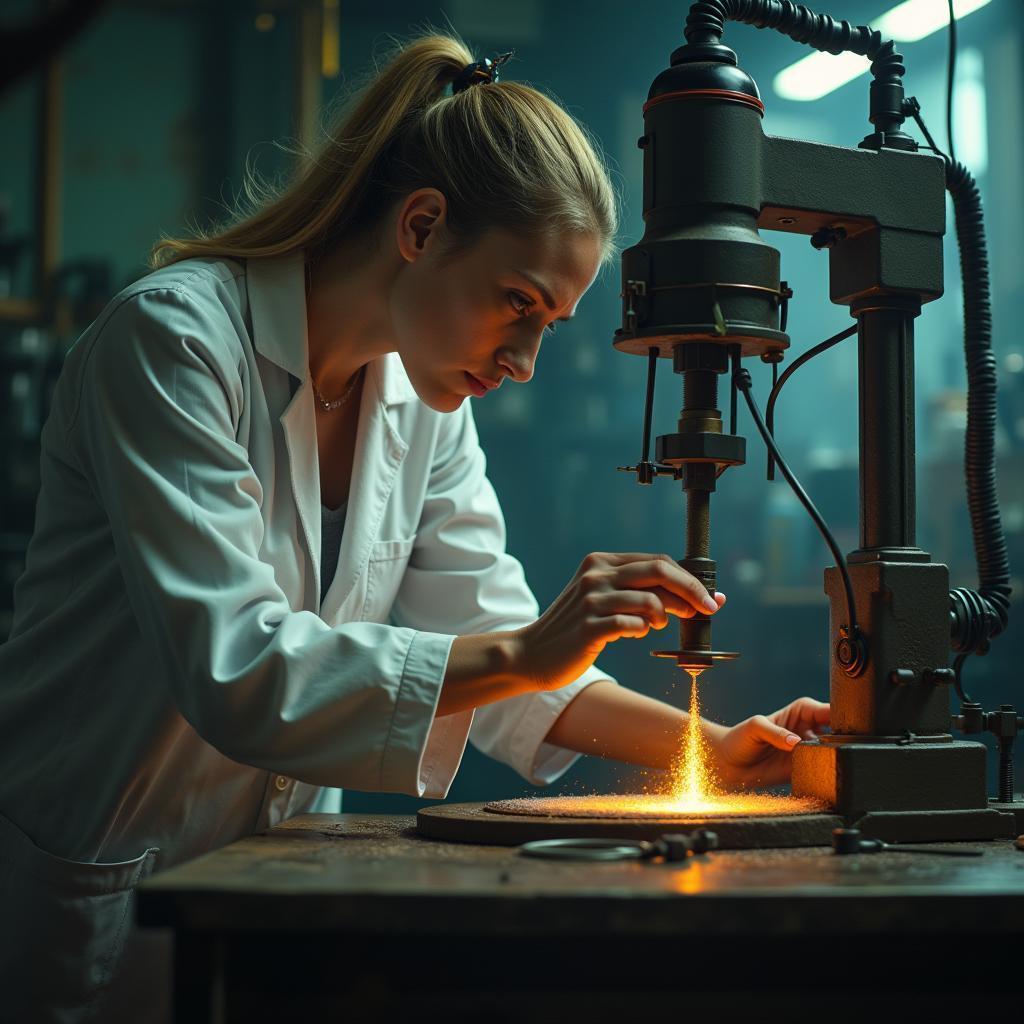 Scientist Assembling a Glass Machine on Film