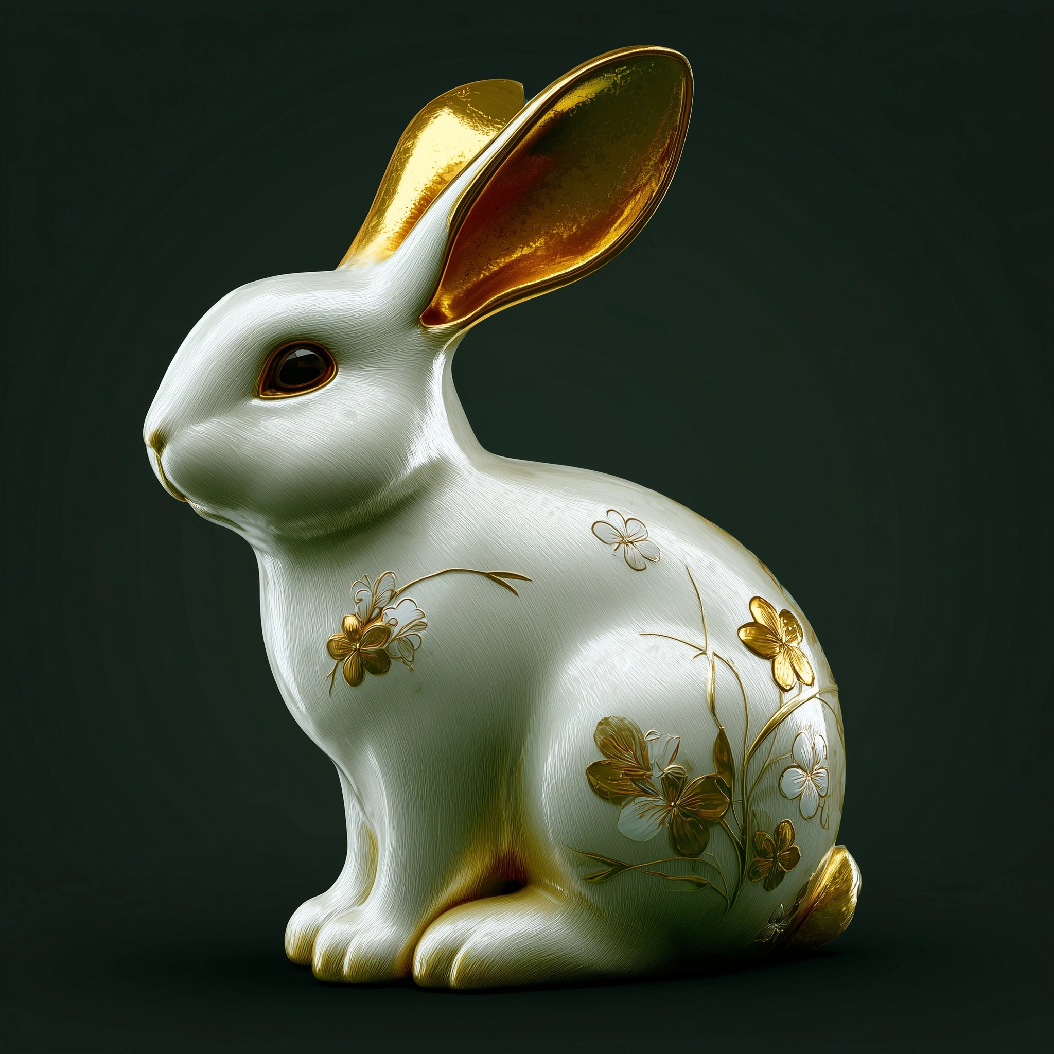 Luxury vintage style, ultra high quality, elegant Easter bunny statue, full body figurine