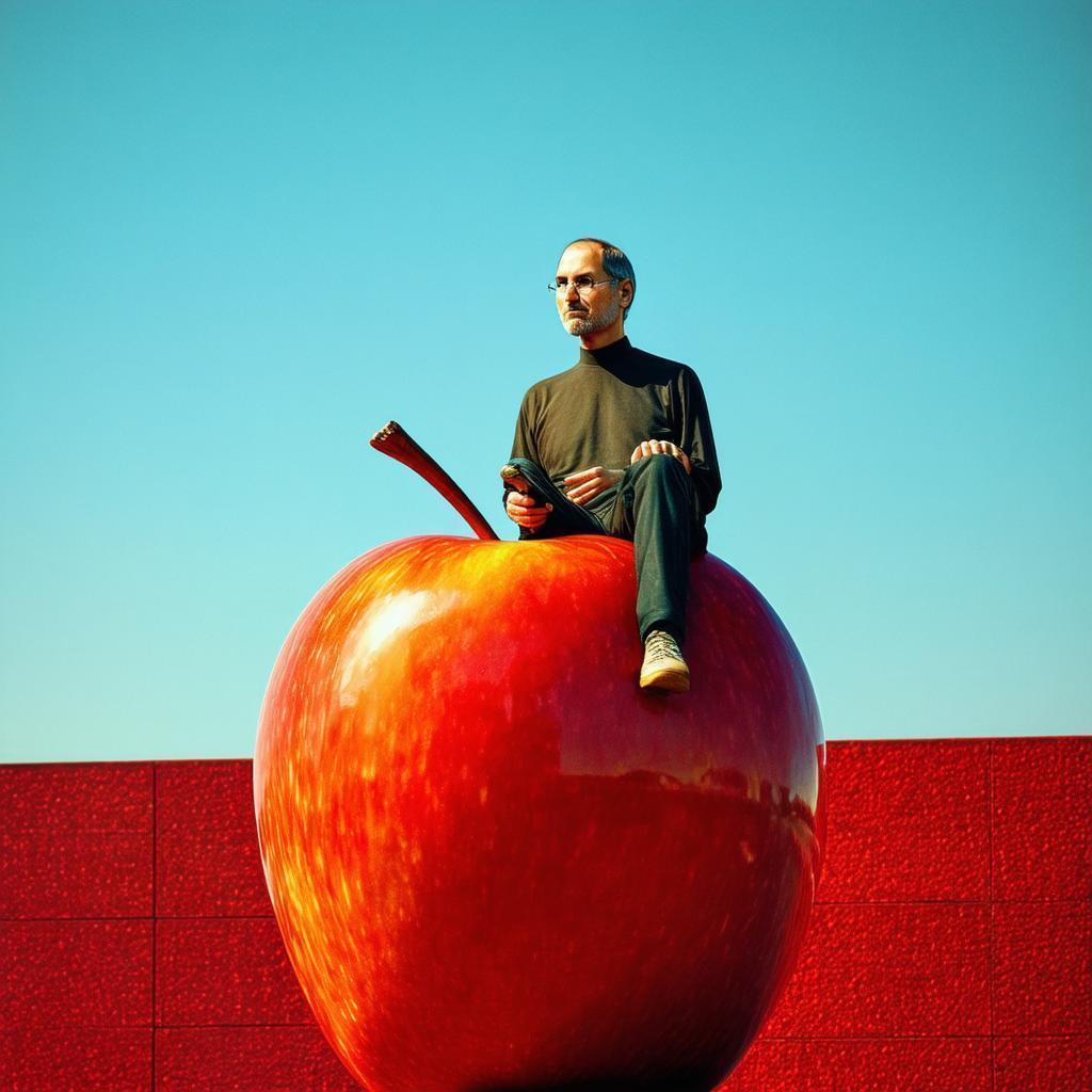 Steve Jobs Enthroned on a Giant Apple