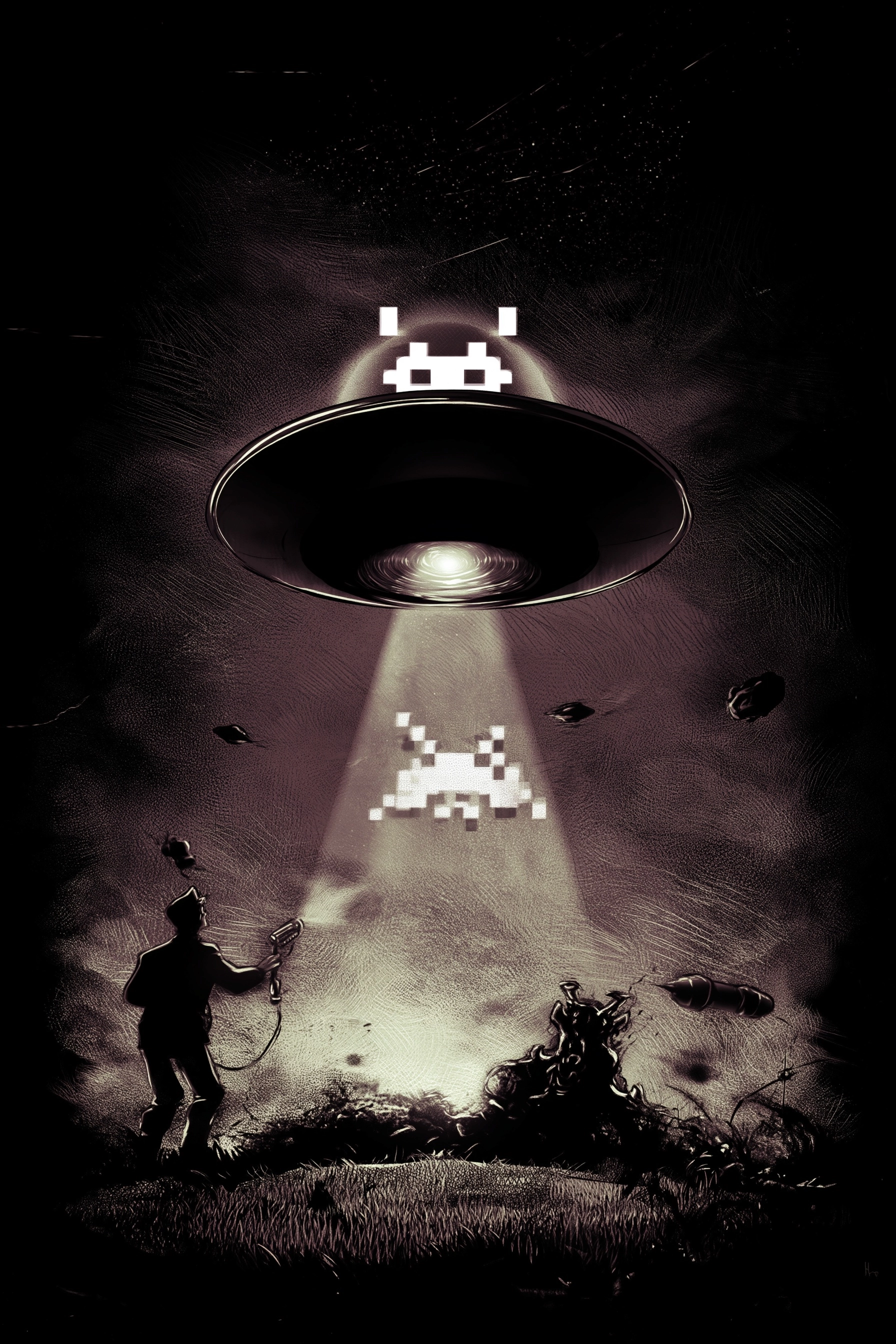 They came from beyond the stars a parody of a 1950s retro science fiction space invader horror movie
