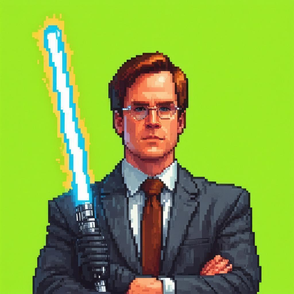 Jedi Dwight Schrute as Retro Pixel Sprite