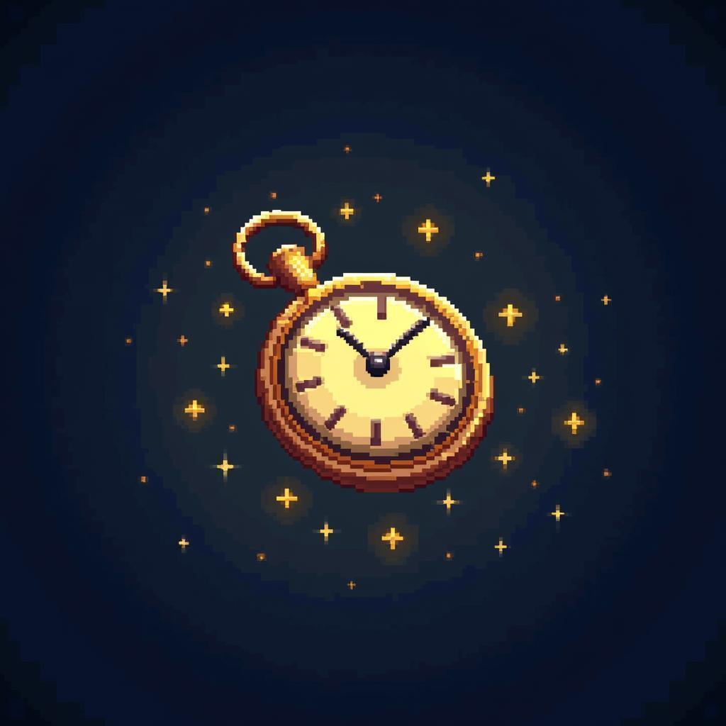 Golden Pixel Pocket Watch Afloat in Blue