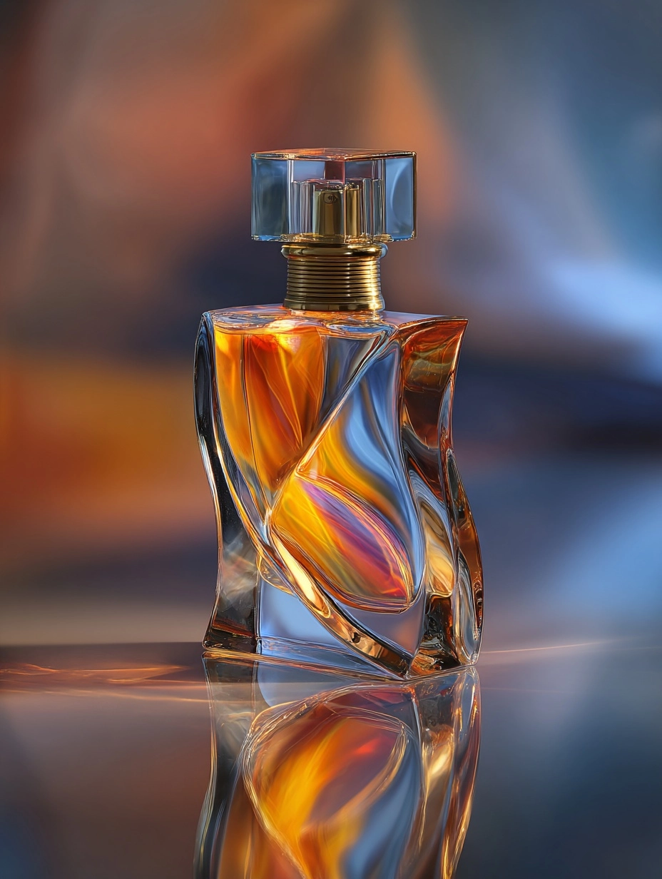Gentle S-curve perfume bottle, body soft S-shape, geometric cylindrical cap, normal glass material