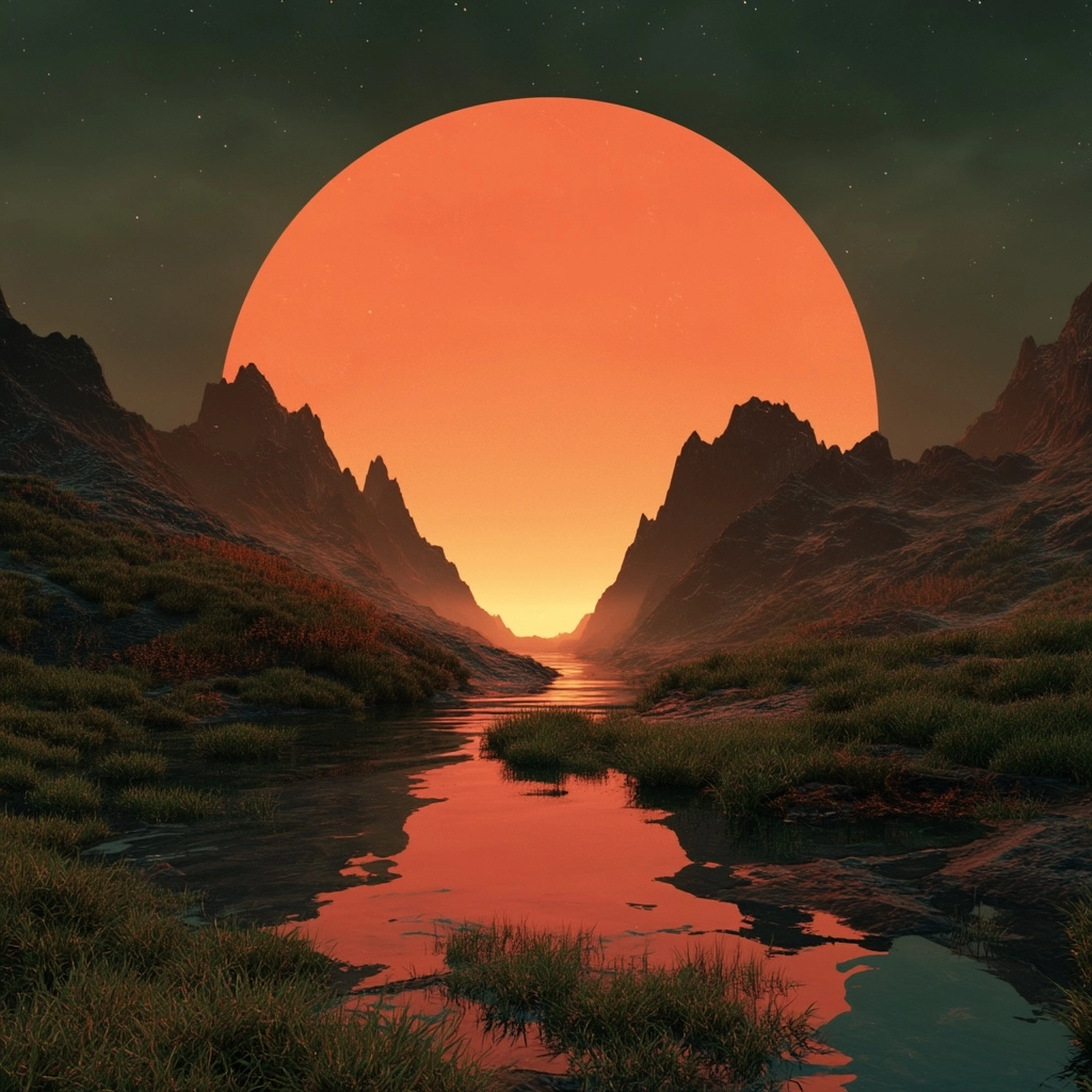 An image suited for an ambient album with 70s and 80s aesthetics, it's both scifi and nature