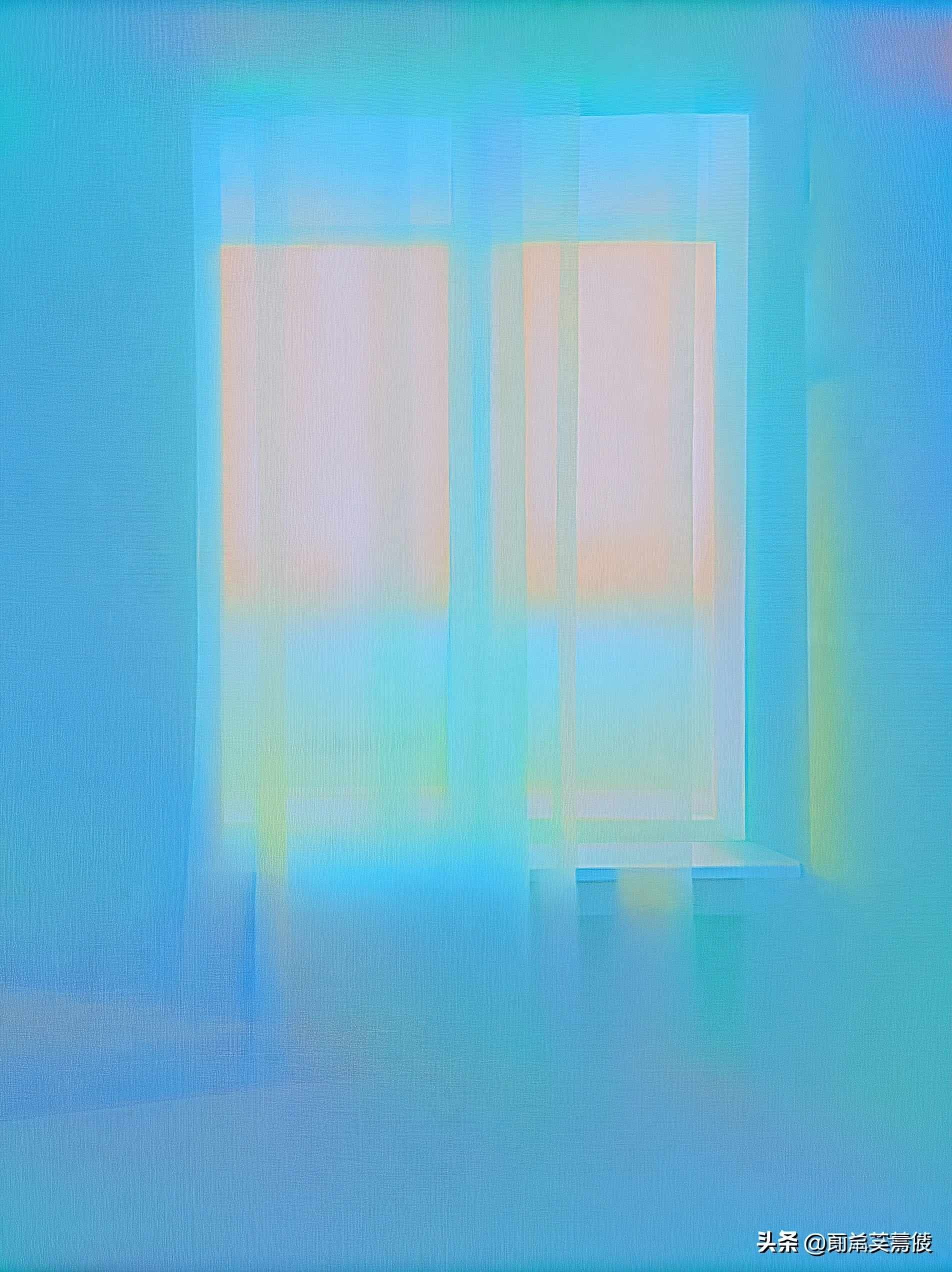 Minimalist Blue Window with Floating Curtain