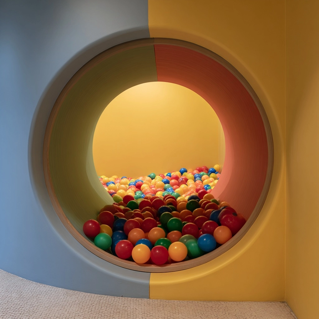 A hallow alcove in a soft play area. The sampe is cylindrical