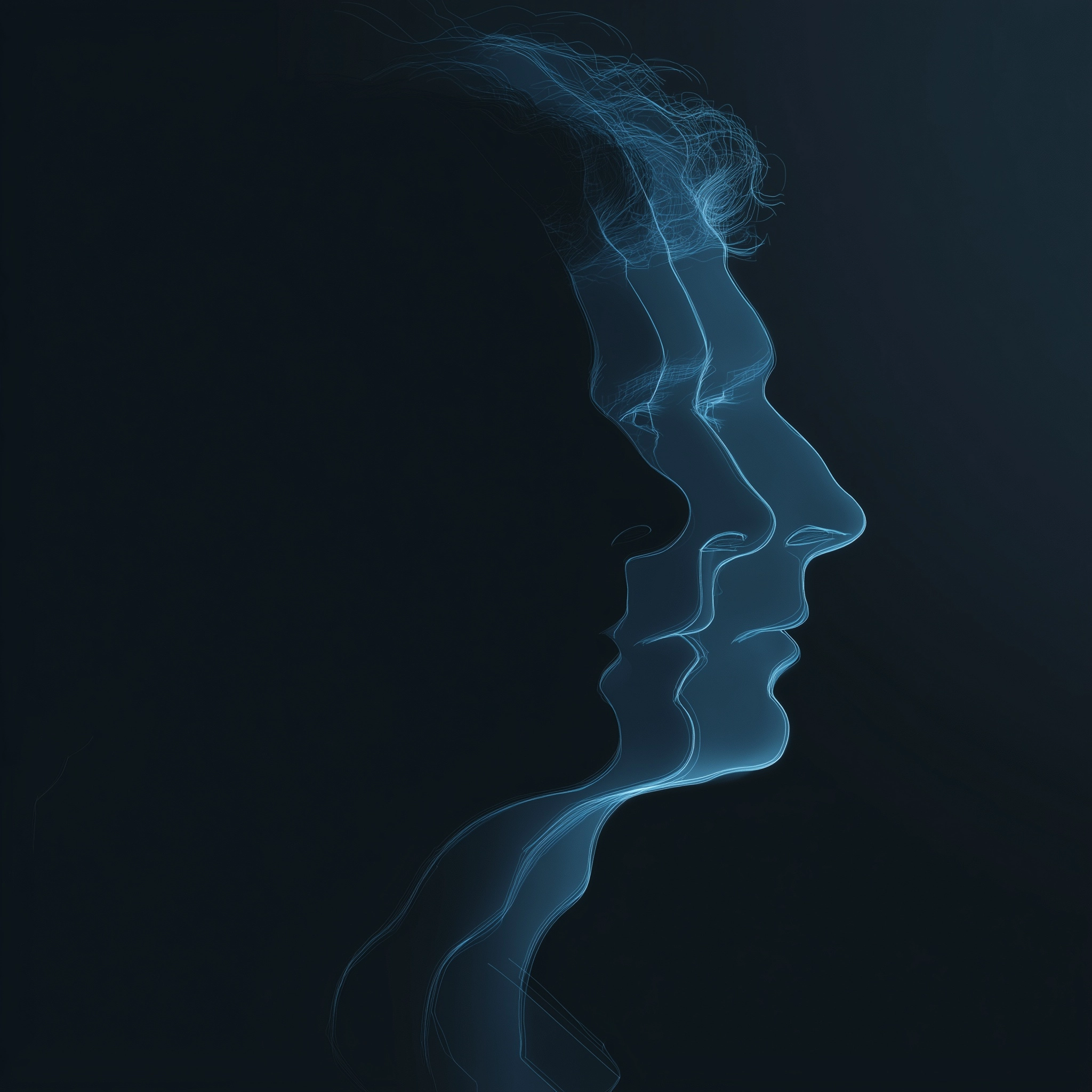 Professional face silhouette with two slightly offset duplicate outlines stacked behind it