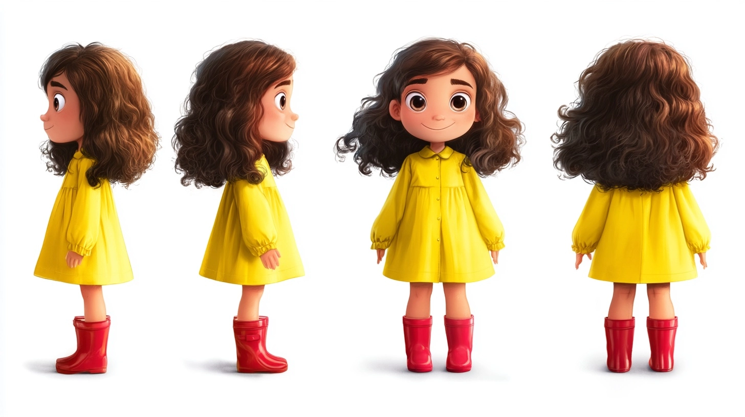 Create character sheet. Front/Side/Back view. Pure white background. Neutral standing position. A ch