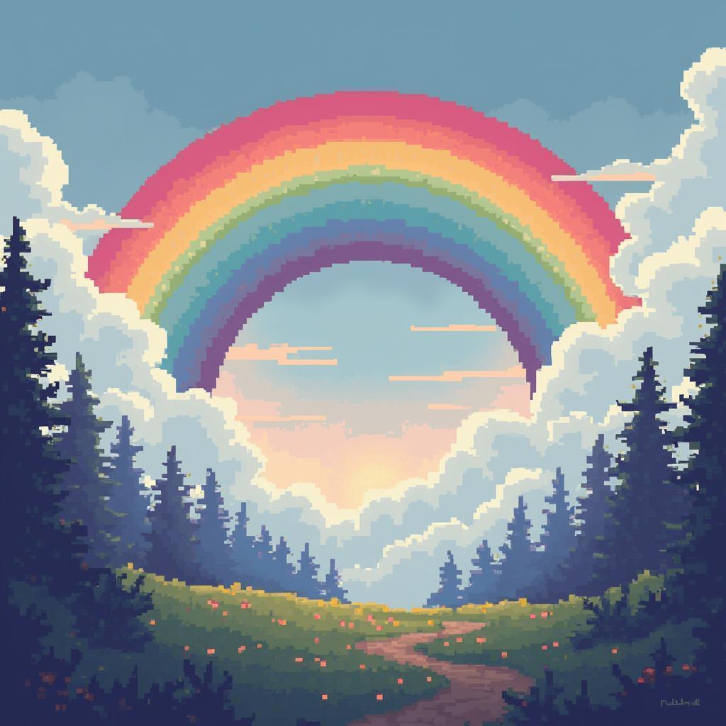 Retro Eight Bit Rainbow in Misty Ambiance