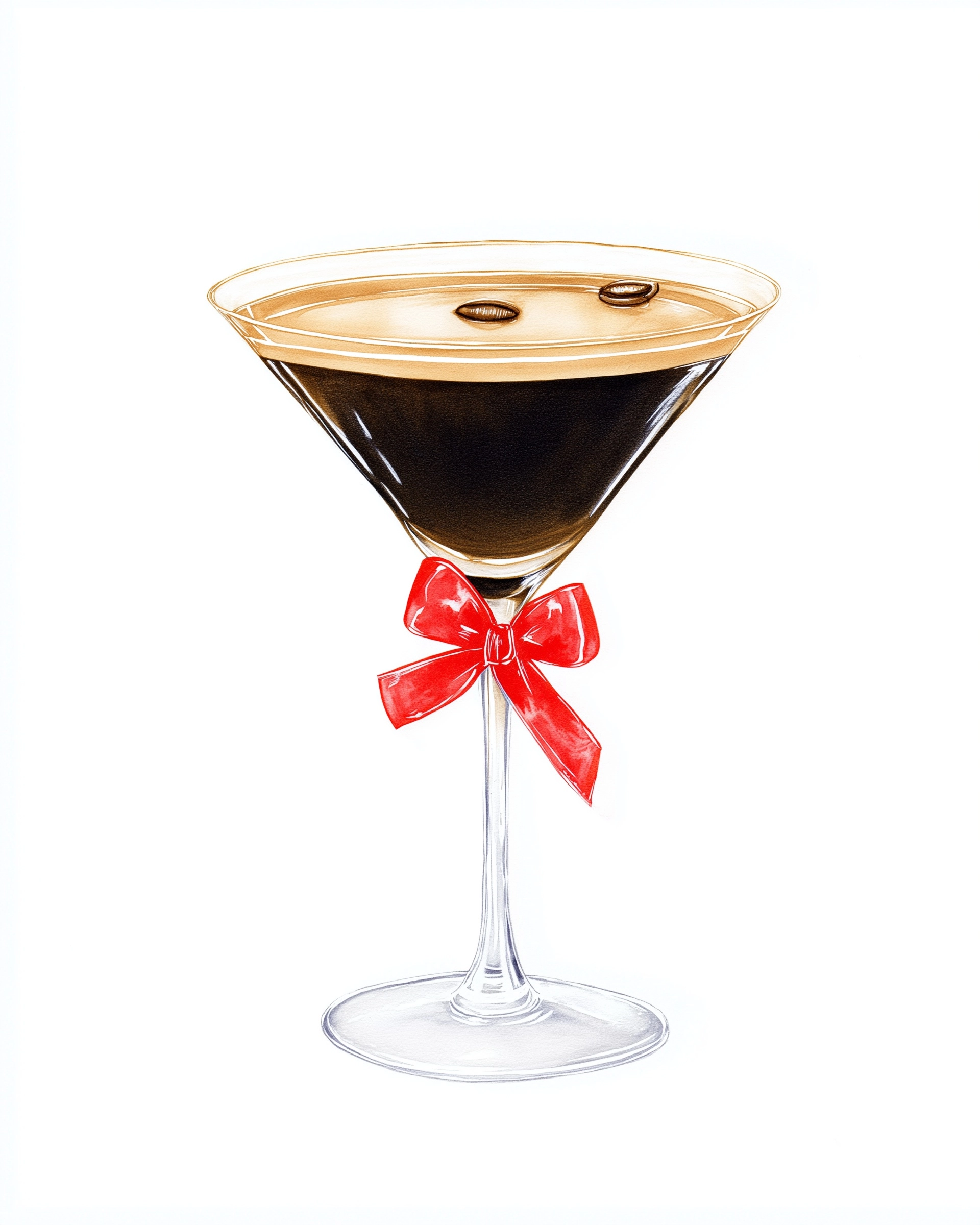 Espresso Martini with a bow Illustration white background