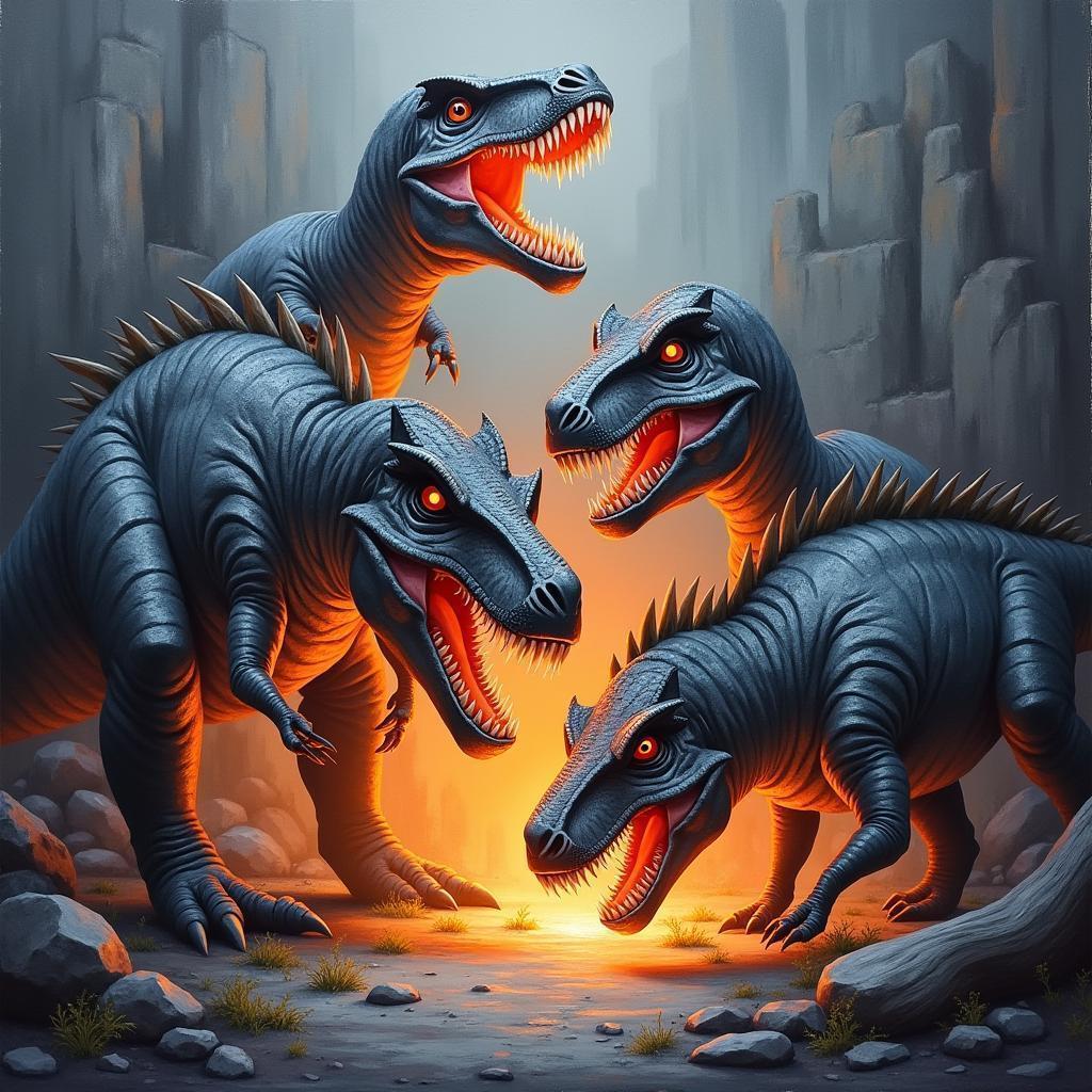 Glowing Prehistoric Beasts on Slate Grey Walls