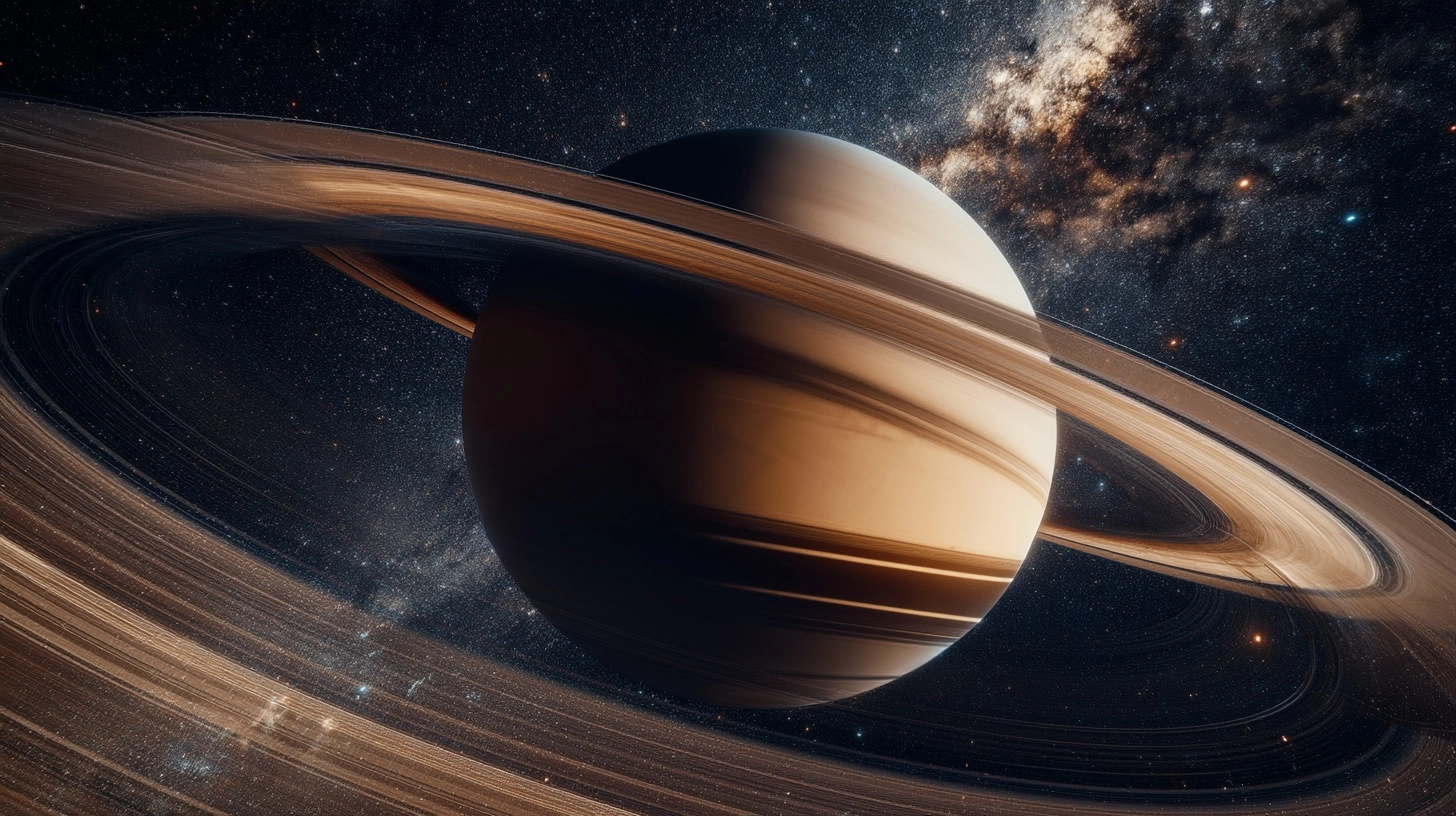 A hyperrealistic photography of the planet saturn in all his beauty
