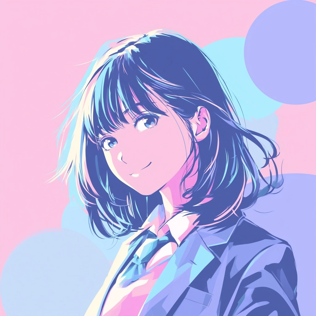 A close-up portrait of a cute Japanese high school girl with a mischievous smirk