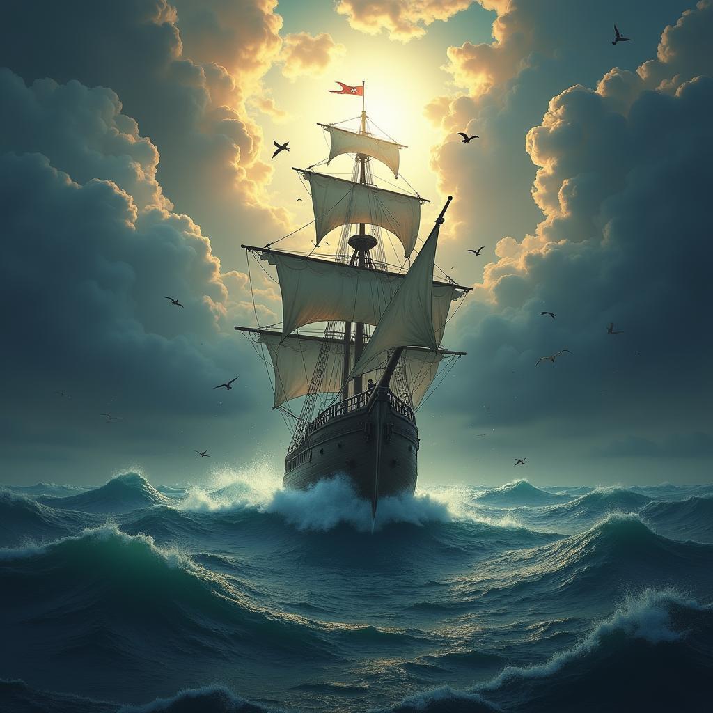 One Piece Ship Braving a Divine Tempest