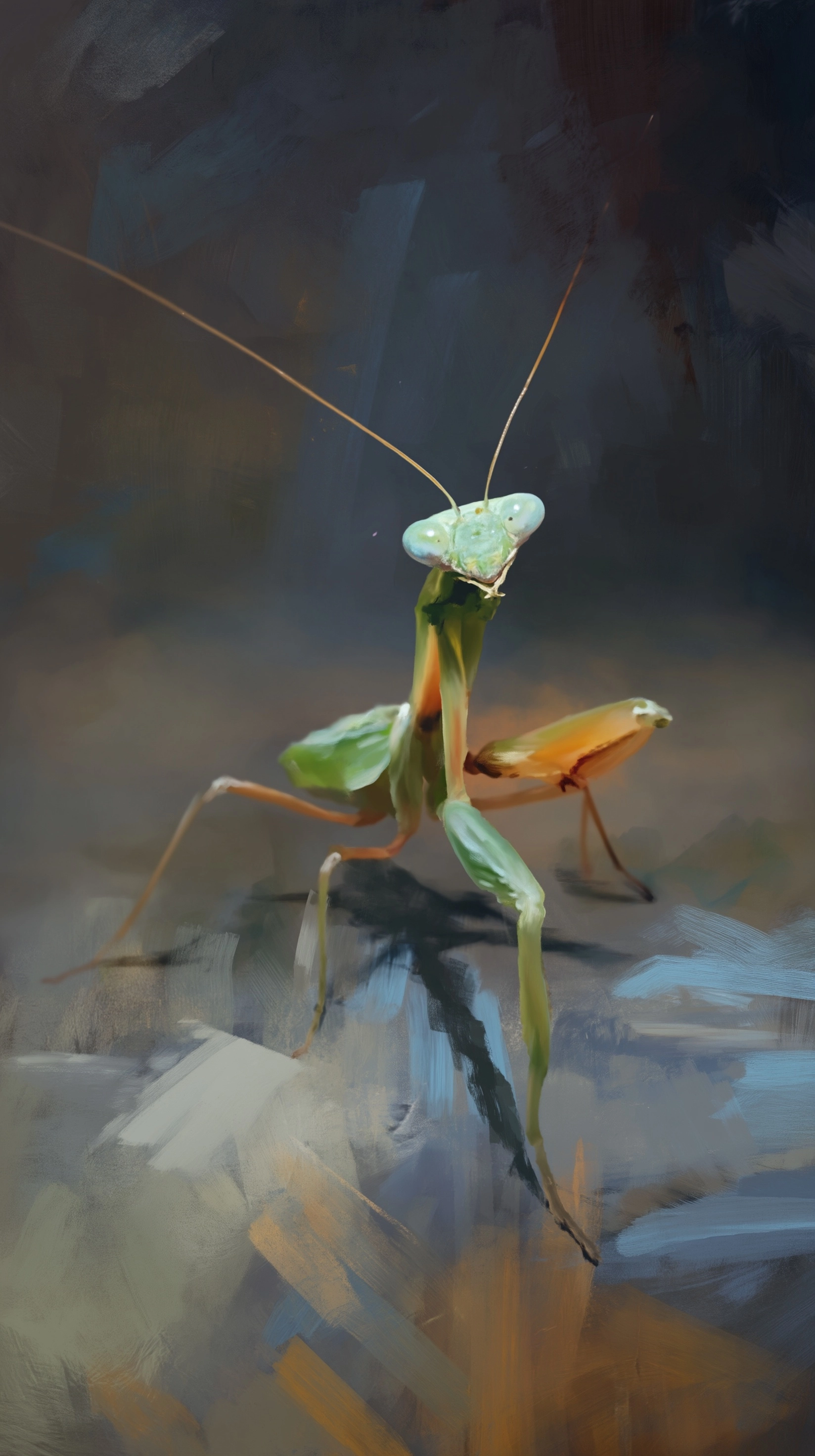 Digital Painting. Das Insekt Gottesanbeterin. Painterly.