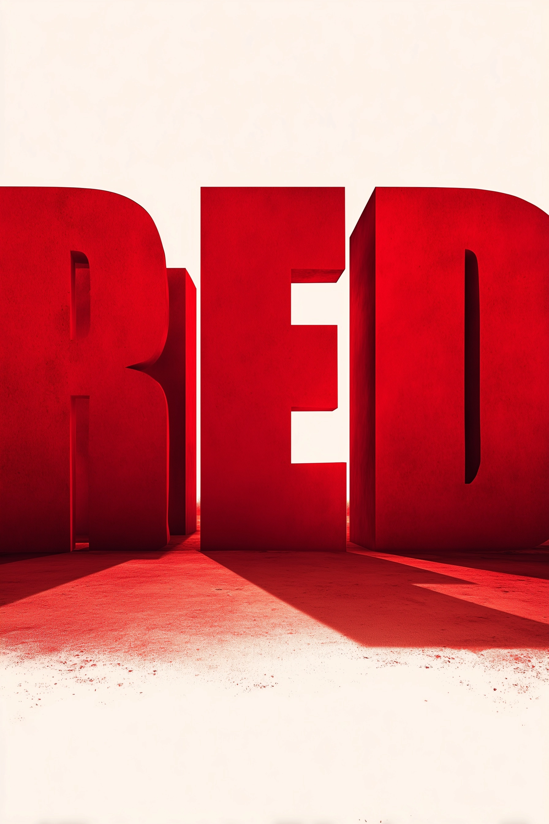 Giant RED letters as towering abstract buildings, minimalistic composition