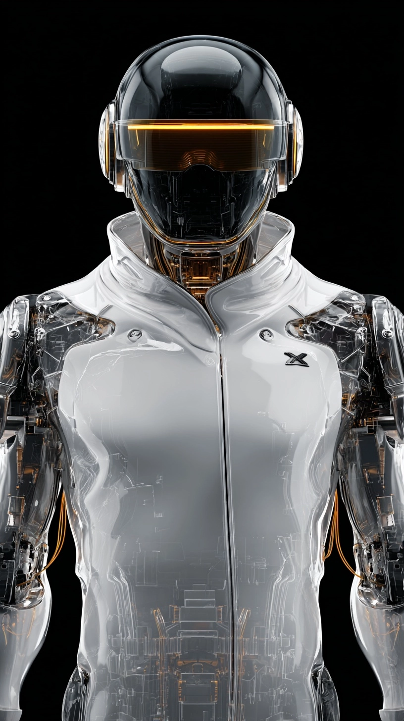 Full body frontal view: A futuristic humanoid artificial intelligence robot