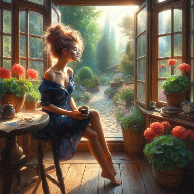 Fantasy Woman in Cozy Sunlit Room