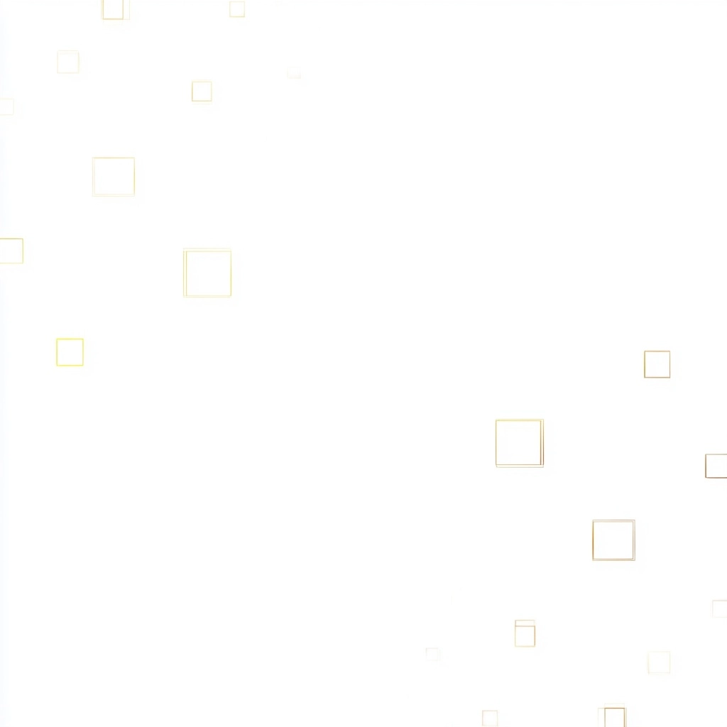 Minimalist white background, scattered geometric squares outline only