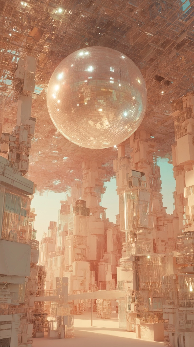 This is a surreal world featuring a grand complex of buildings constructed from white leather and tr