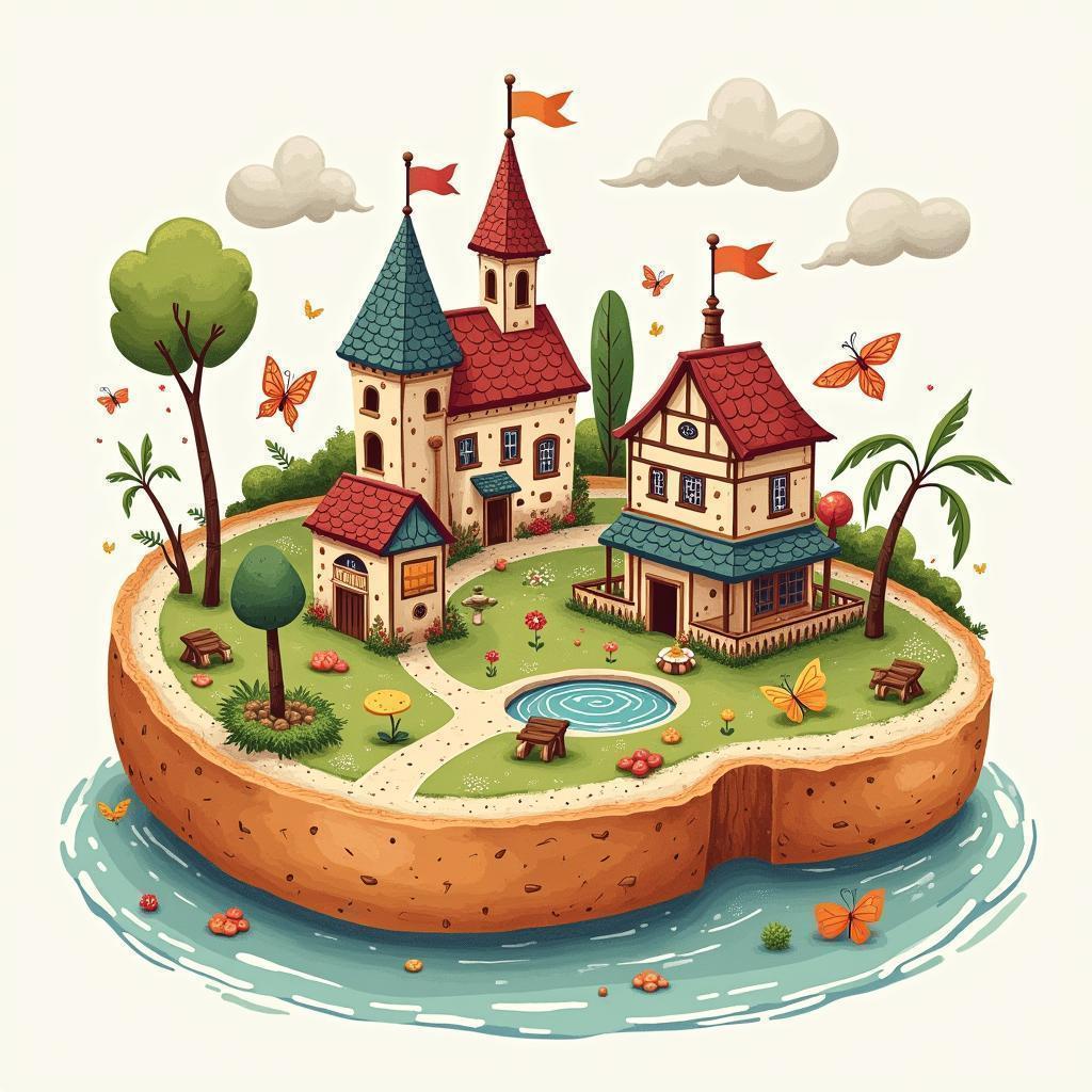 Whimsical Miniature World on a Bread Slice