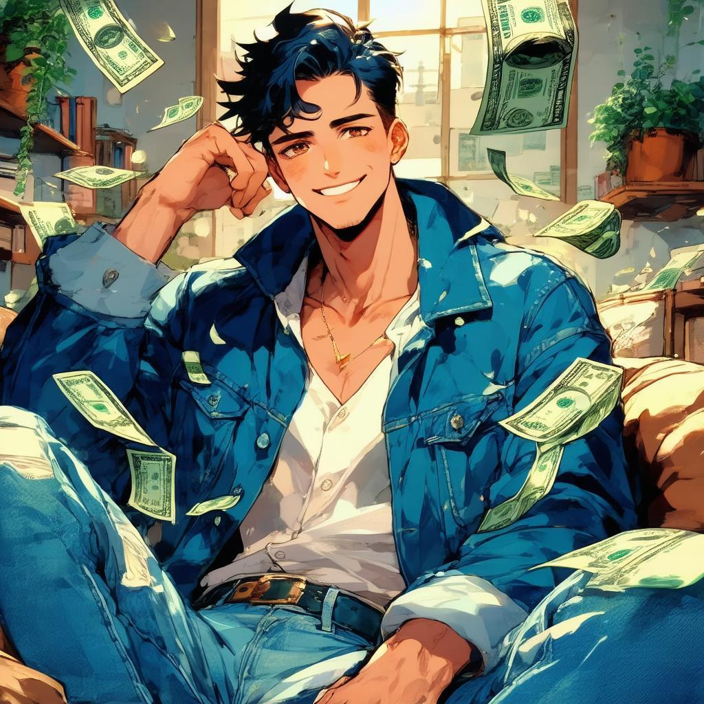 Shy Millionaire Amid Floating Money in Loft