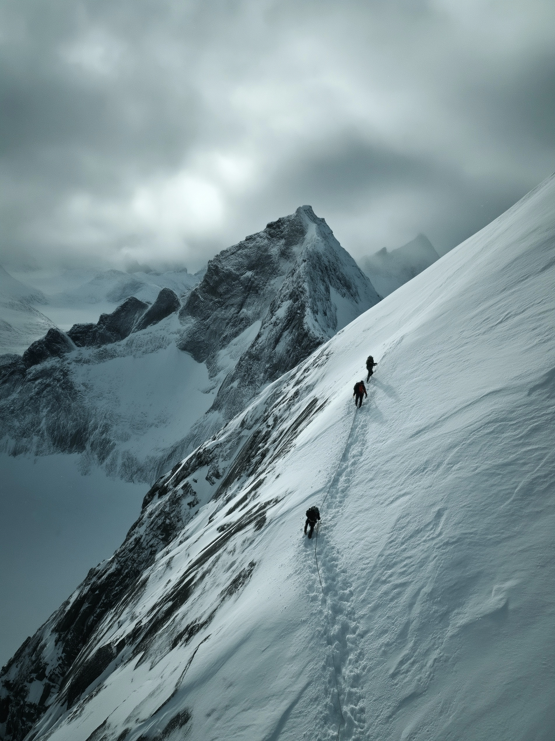 A raw cinematic drone long shot to extreme long shot captured on ARRI Alexa 35 over a rugged