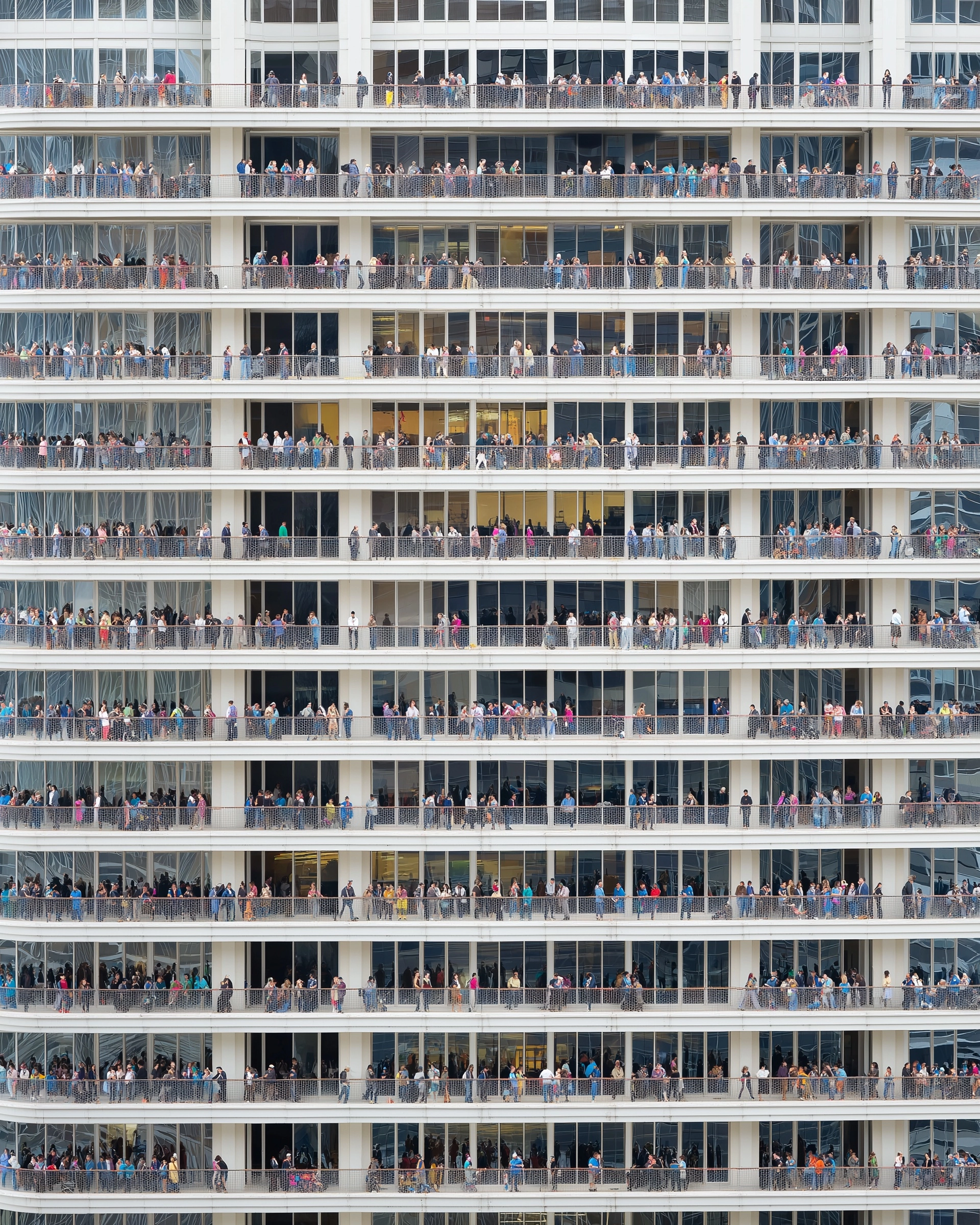 A large multi-story building filling the frame, repetitive architectural pattern