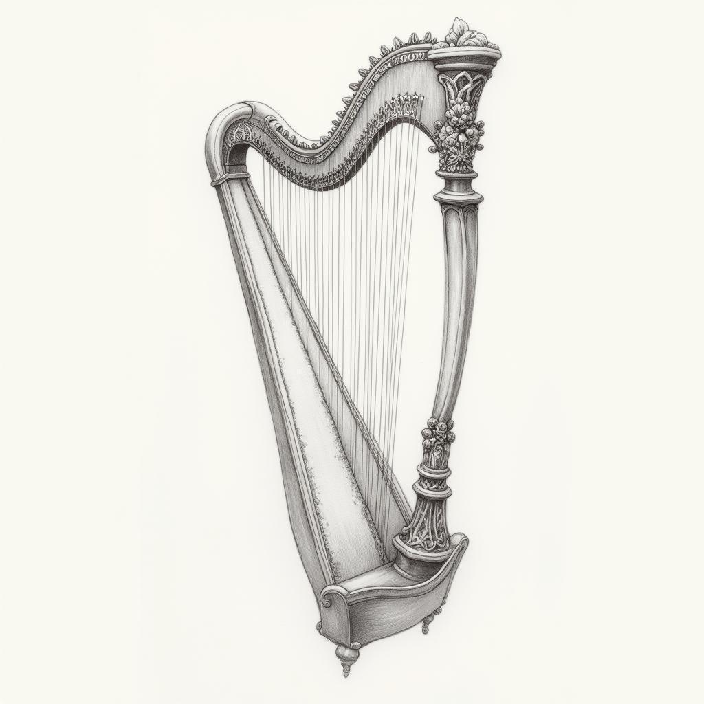 Delicate Graphite Harp With Ethereal Glow