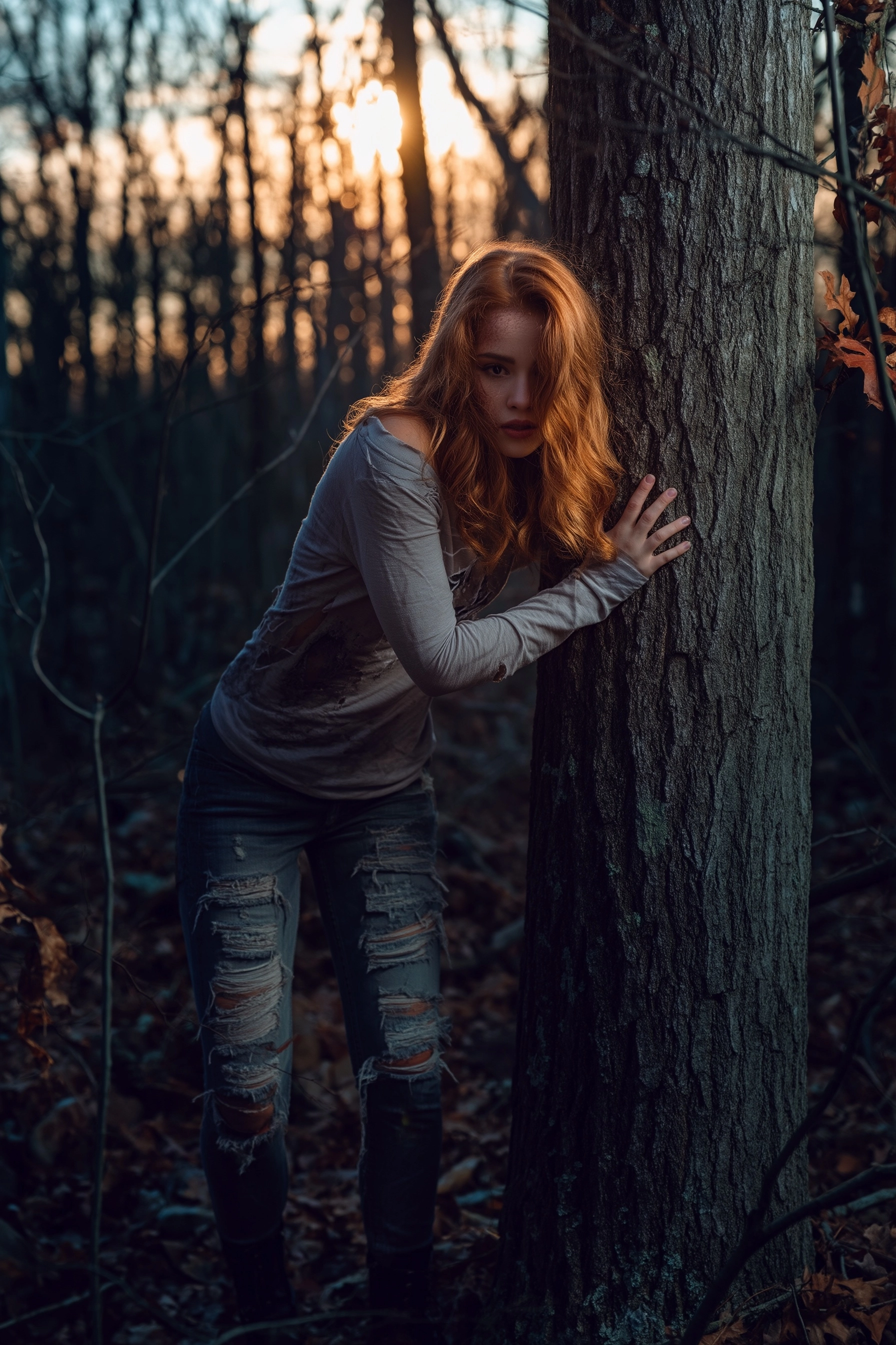 A paranormal wolf shifter romance movie still with a beautiful woman with strawberry blonde hair wea