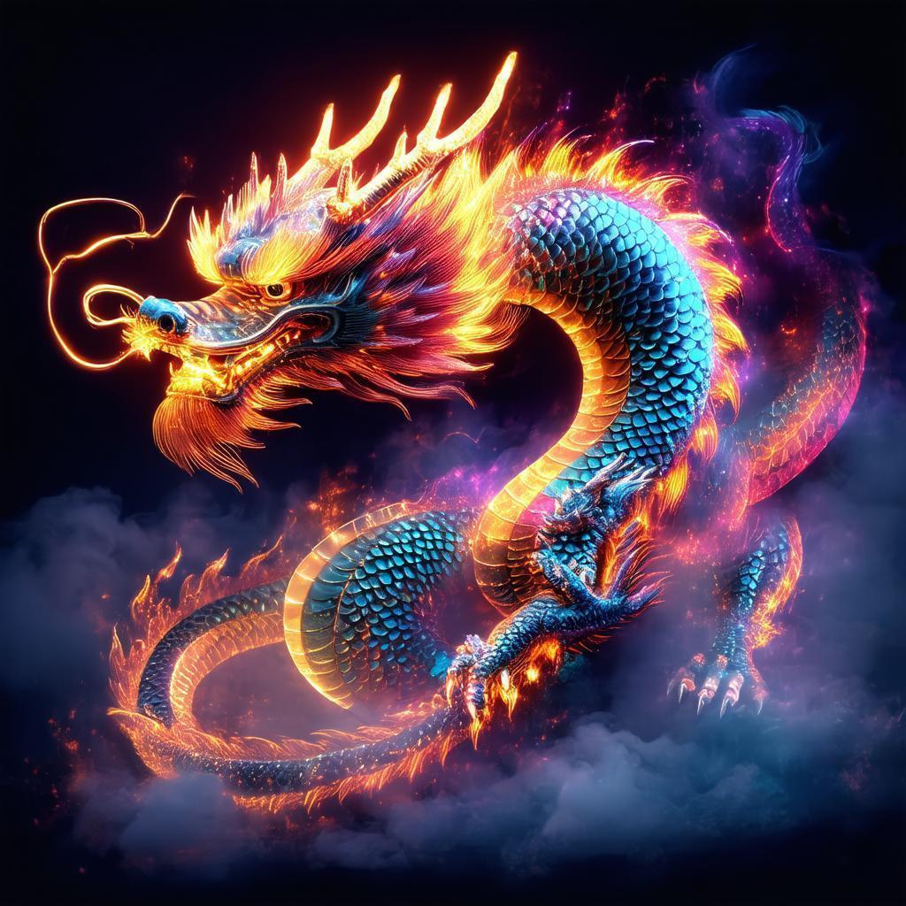 Neon Dragon Bursting Into Ethereal Color