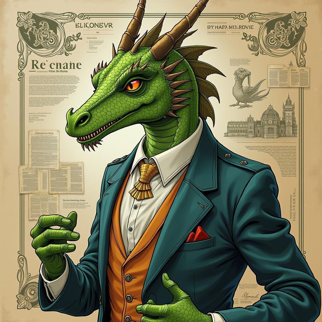 Victorian Businessman Dragon With Stock Certificates