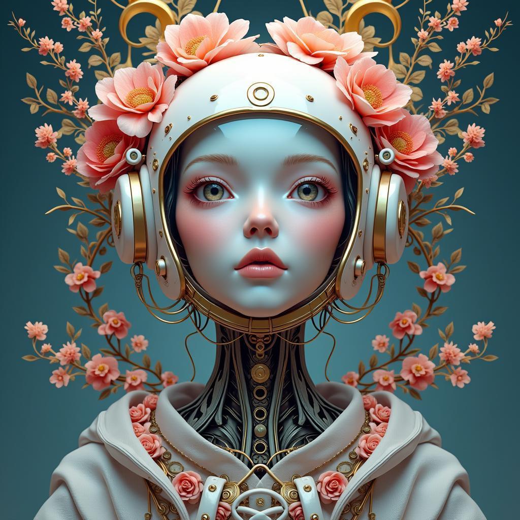 Robot Astronaut Wreathed in Gears and Vines