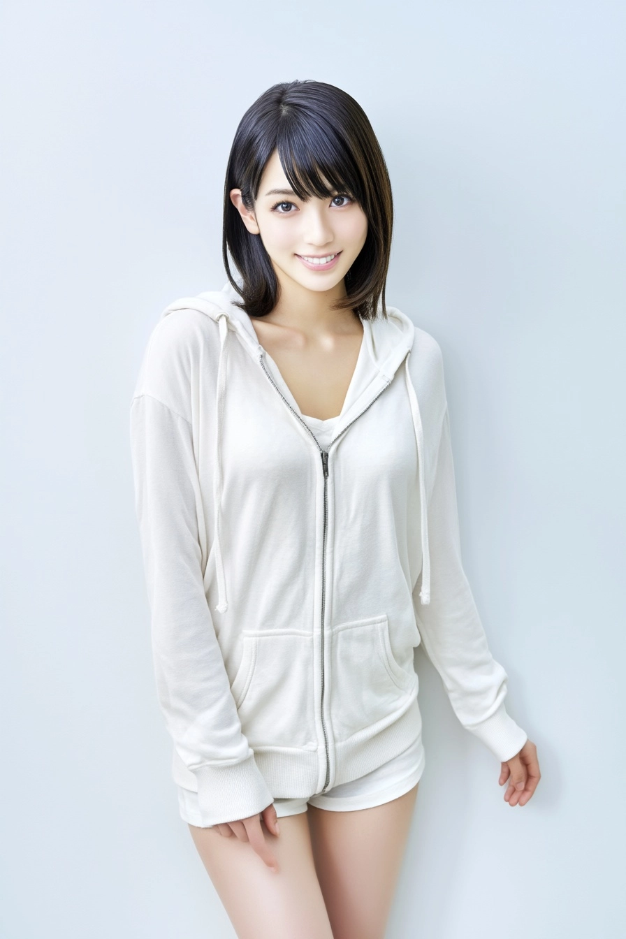 Photorealistic publicity photo of a young adult Japanese actress, radiant sun-like energy