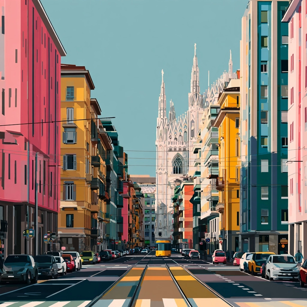 Scape of milan, colourful, graphic and painterley