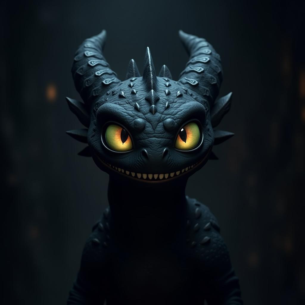 Toothless Smirking in Moody Cinematic Shadows