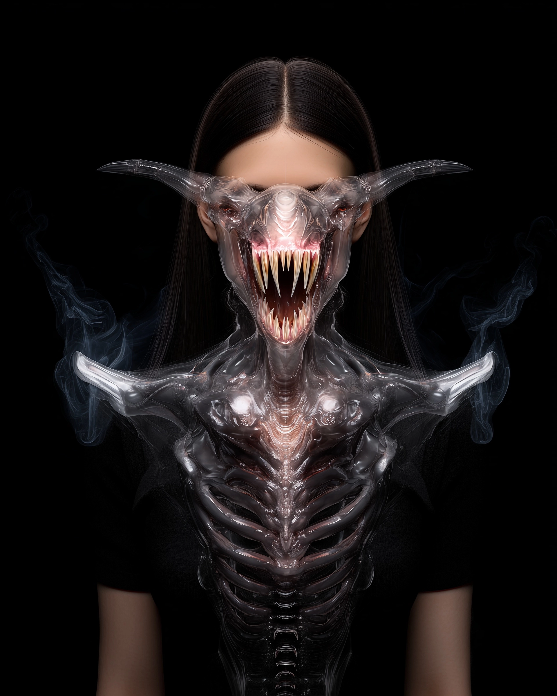 Fine art photography, transparent celluloid, tokusatsu Ghoul drone obscure strange perspex masks