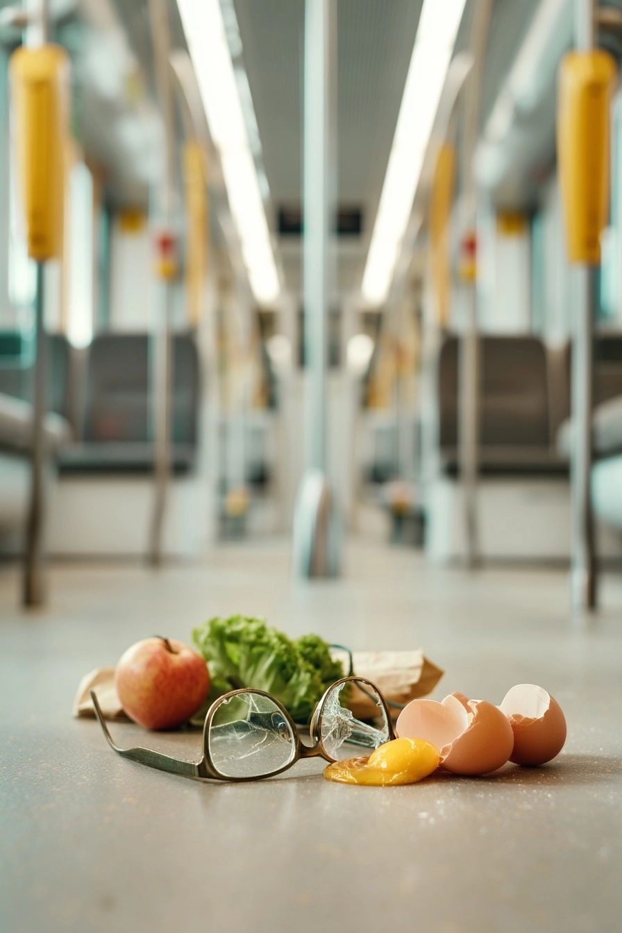 Low angle shot from floor level inside a modern tram