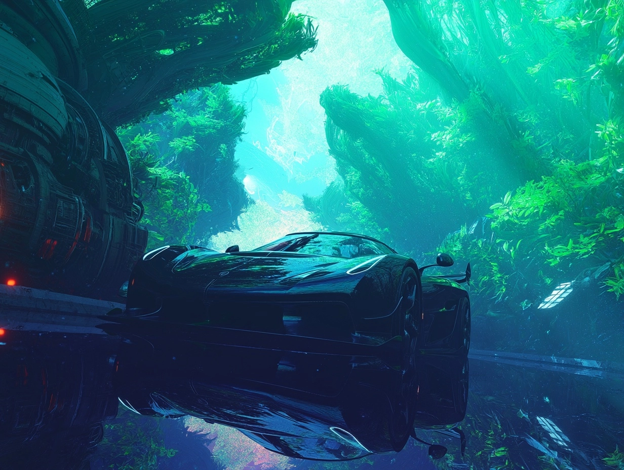The Koenigsegg Jesko Absolut in the style of a cyberpunk