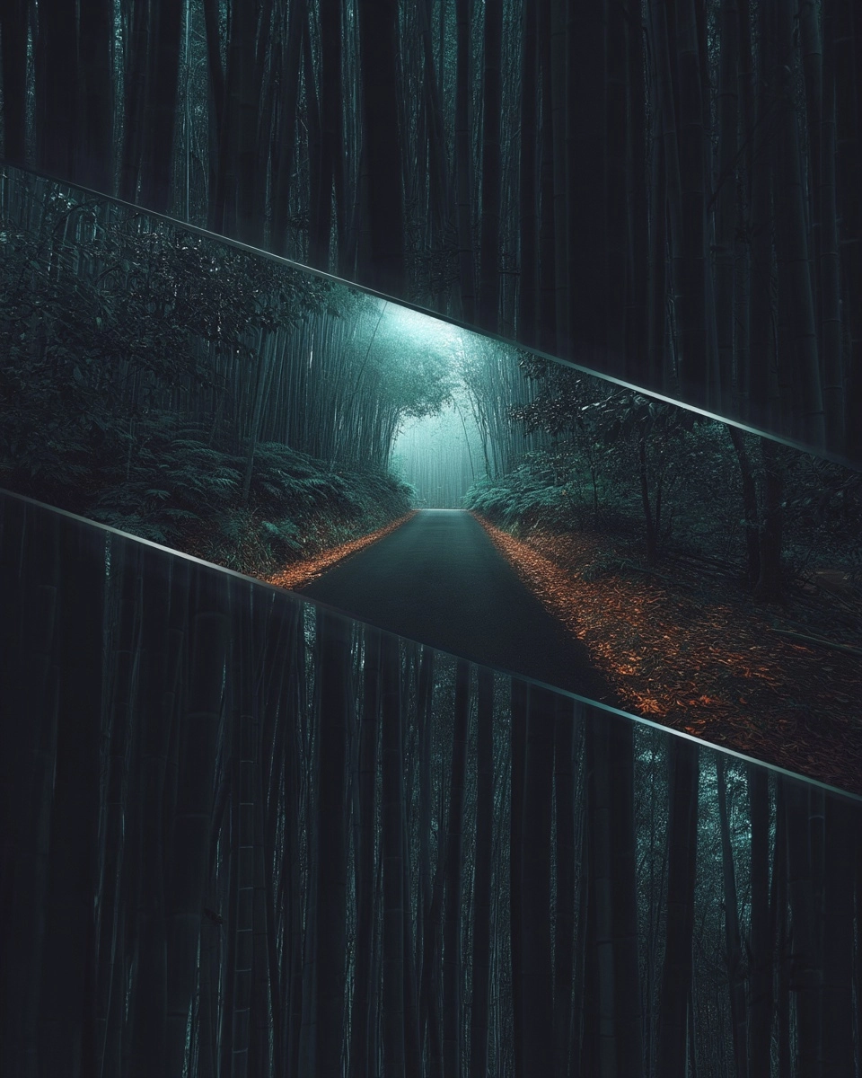 Diagonal cut through the entire image plane, scene split into two slightly shifted layers