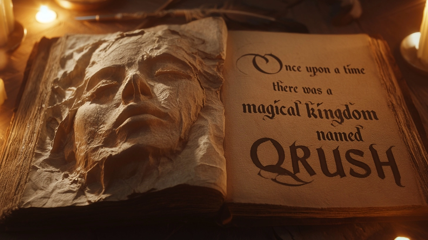 A hyperrealistic cinematic photograph of an opened majestic fairytale book
