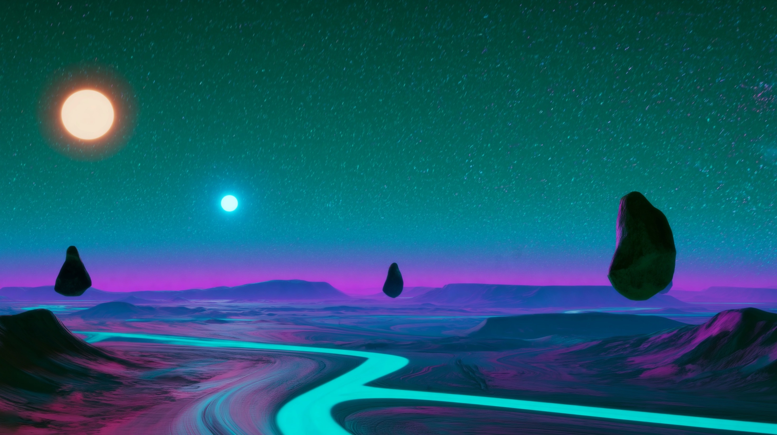 A vast alien planet called Thaloryn, wide cinematic view of a smooth organic landscape with flowing